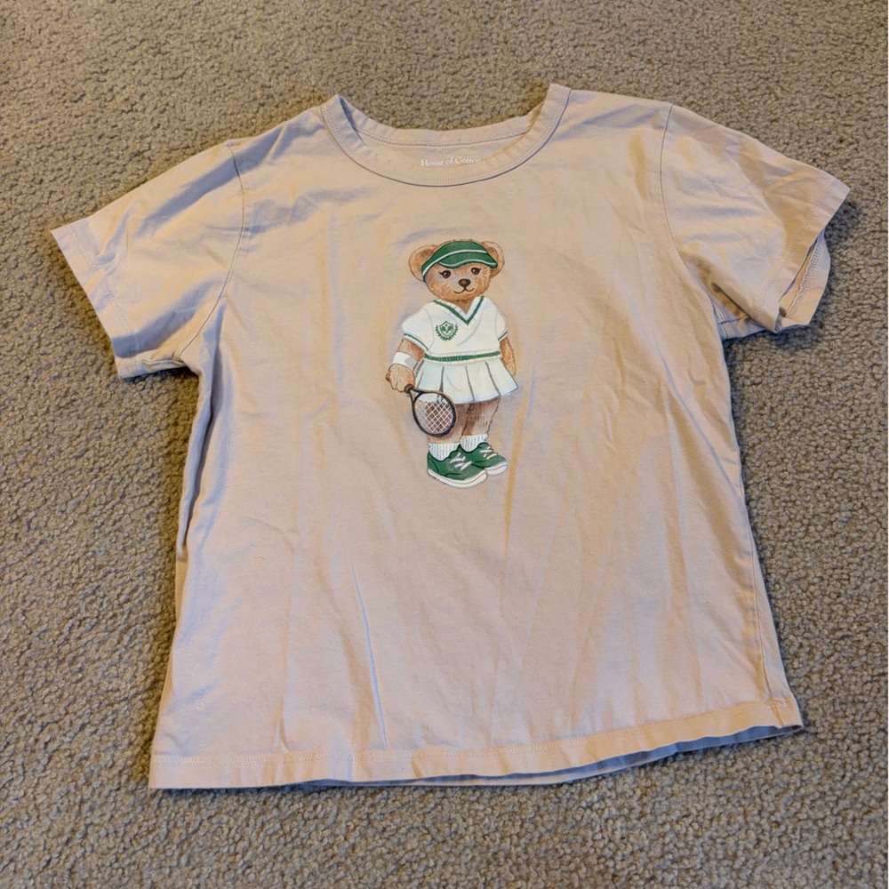 Beige Bear Graphic Tee with Tennis Theme